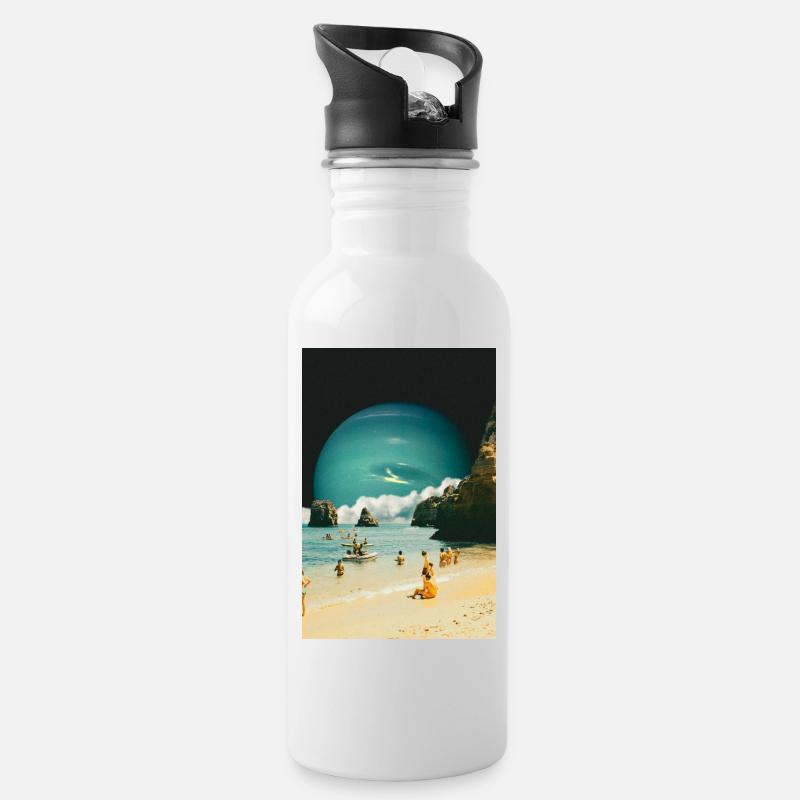Weltraumstrand - Trinkflasche mit integriertem Trinkhalm - Weiß