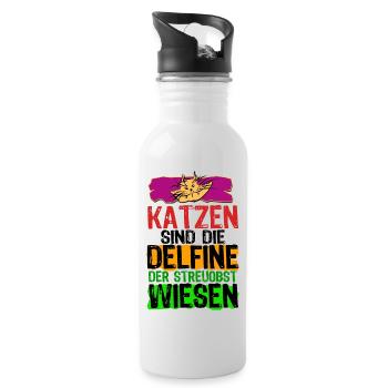 Katzen Delfine No 1 - Trinkflasche mit integriertem Trinkhalm - Weiß - Rechts