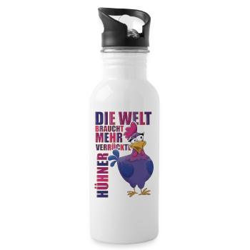 Die Welt braucht mehr verrückte Hühner - Trinkflasche mit integriertem Trinkhalm - Weiß - Rechts