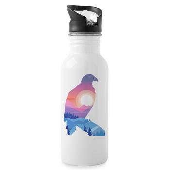 Eagle, Bird, Mountains, Animal motif, Sunrise - Water bottle with straw - white - Right