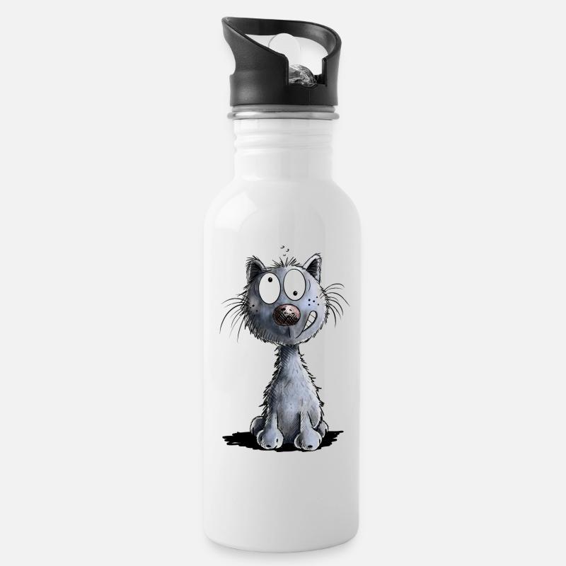 Drôle de chat noir - Gourde avec paille intégrée - blanc