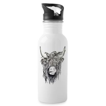 Yak Buffalo Beef Cow Bison Taurus Horn Tongue Bull - Water bottle with straw - white - Right