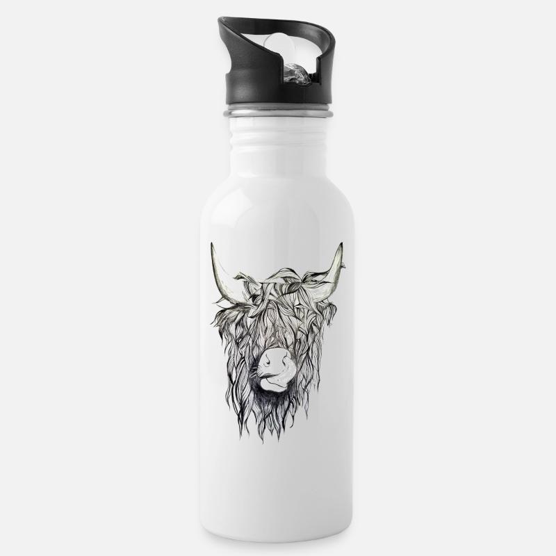Yak Büffel Rind Kuh Bison Taurus Horn Zunge Bulle - Trinkflasche mit integriertem Trinkhalm - Weiß
