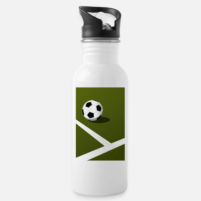 Affiche terrain et ballon de foot - Gourde avec paille intégrée - blanc