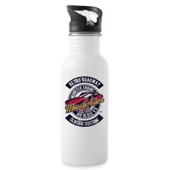MUSCLE CAR V8 BIG BLOCK VINTAGE RETRO RACE HOT - Water bottle with straw - white - Right
