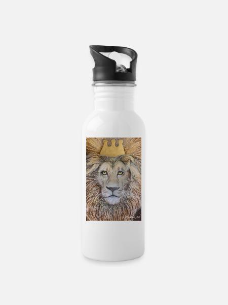 King. Lion with golden crown. - Water bottle with straw - white