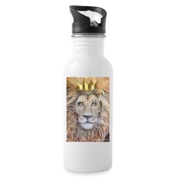 The king. Lion with crown - Water bottle with straw - white - Right
