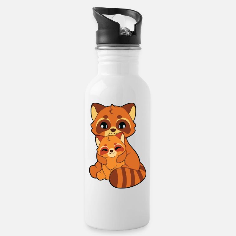 Roter Panda Umarmen - Trinkflasche mit integriertem Trinkhalm - Weiß