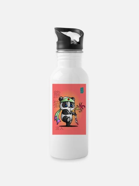 Panda samouraï au combat - Gourde avec paille intégrée - blanc