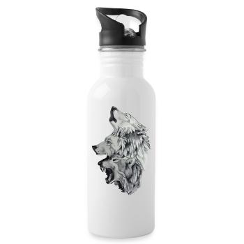 Drei Wölfe - Trinkflasche mit integriertem Trinkhalm - Weiß - Rechts