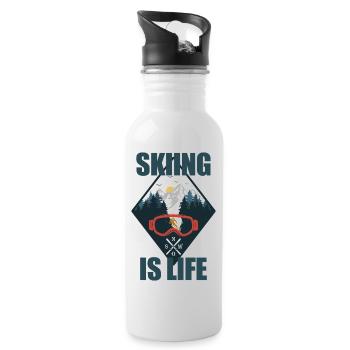 Skiing is Life - Skifahren - Trinkflasche mit integriertem Trinkhalm - Weiß - Rechts