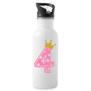 4 Crown 4th birthday 4 years - Water bottle with straw - white - Right