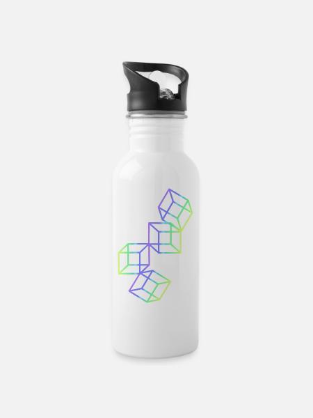 3D Würfel - Trinkflasche mit integriertem Trinkhalm - Weiß