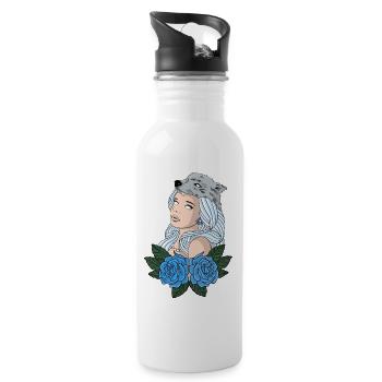 Wolfsmädchen - Trinkflasche mit integriertem Trinkhalm - Weiß - Rechts