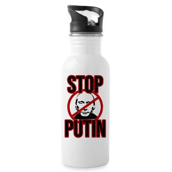 Stopp Putin - Trinkflasche mit integriertem Trinkhalm - Weiß - Rechts