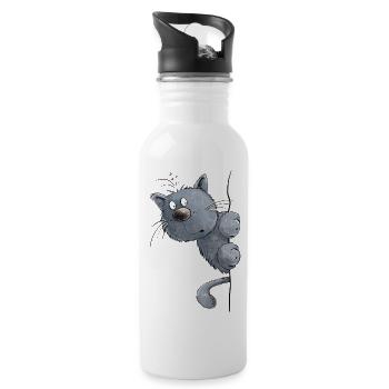 Blue Cat I Cat Friends Gift - Water bottle with straw - white - Right