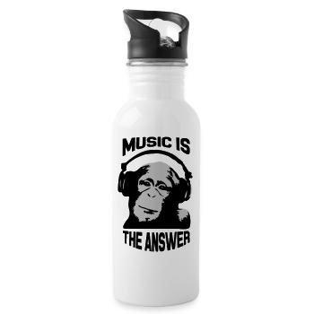 Musik ist die Antwort | Lustiger Schimpansen-DJ - Trinkflasche mit integriertem Trinkhalm - Weiß - Rechts