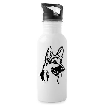 Deutscher Schäferhund Kopf - Trinkflasche mit integriertem Trinkhalm - Weiß - Rechts