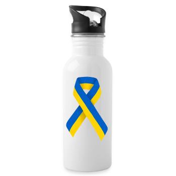 Ukrainian Band Ribbon Flag Ukraine - Water bottle with straw - white - Right