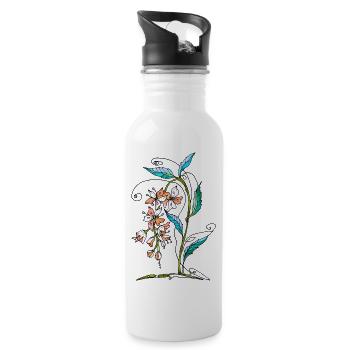 Blumen - Trinkflasche mit integriertem Trinkhalm - Weiß - Rechts
