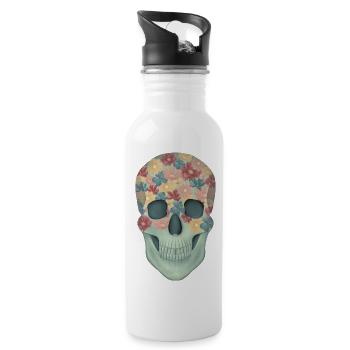 Floral skull - Water bottle with straw - white - Right