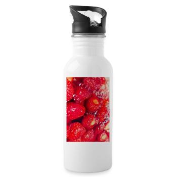 Frische Erdbeeren Erdbeerposter - Trinkflasche mit integriertem Trinkhalm - Weiß - Rechts