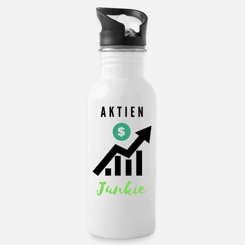 Aktien Junkie 1 - Trinkflasche mit integriertem Trinkhalm - Weiß