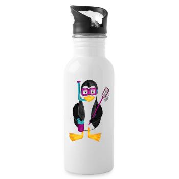 Pinguin Schnorchel Urlaub Ferien Badeurlaub - Trinkflasche mit integriertem Trinkhalm - Weiß - Rechts
