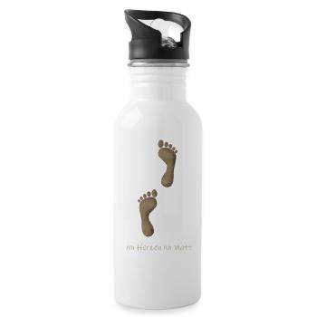 Im Herzen im Watt - Trinkflasche mit integriertem Trinkhalm - Weiß - Rechts