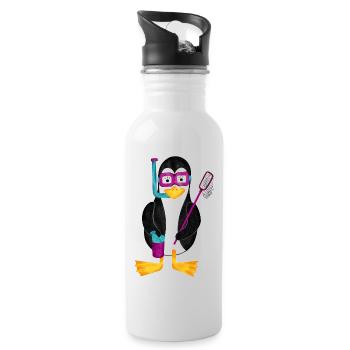 Pinguin Schnorchel Urlaub Ferien Badeurlaub - Trinkflasche mit integriertem Trinkhalm - Weiß - Rechts