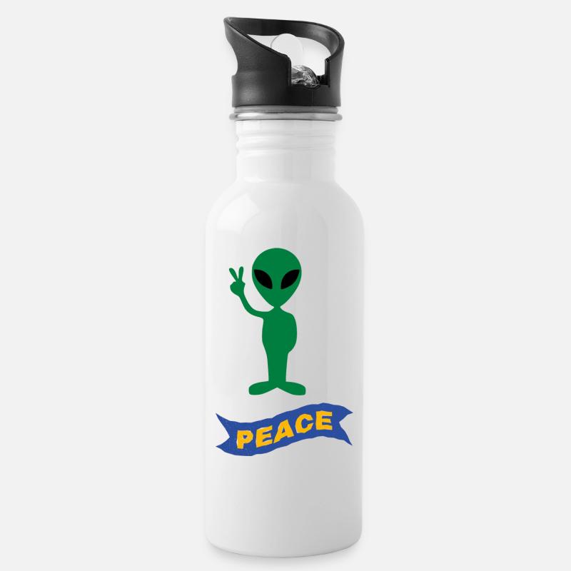 Alien Peace - Trinkflasche mit integriertem Trinkhalm - Weiß