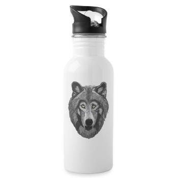 Wolf wolf head with gray fur and yellow eyes - Water bottle with straw - white - Right