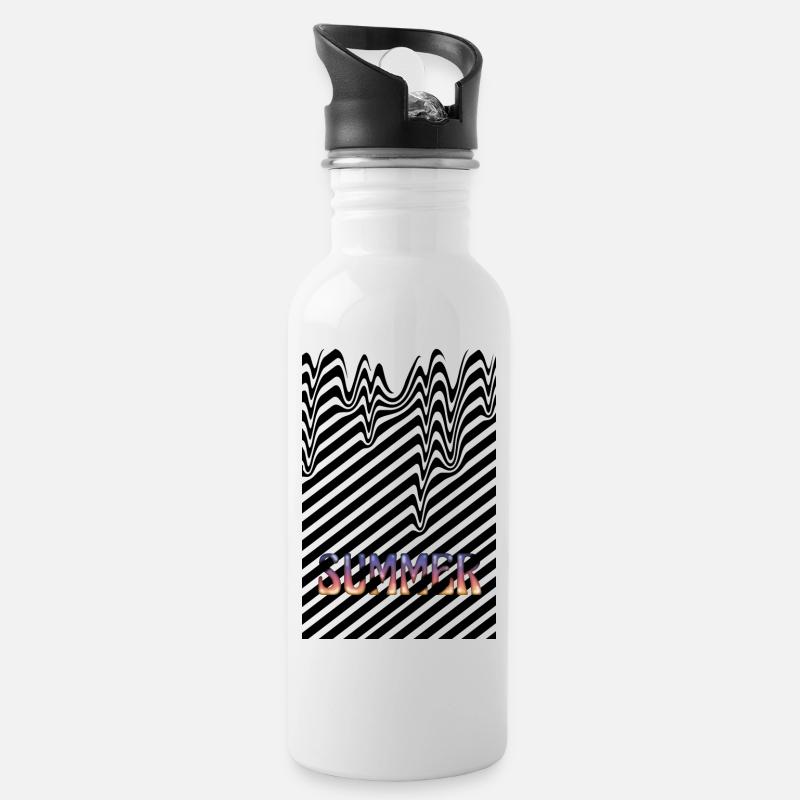 Summer heat black stripes - Water bottle with straw - white