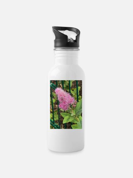 Pink Flower - Water bottle with straw - white