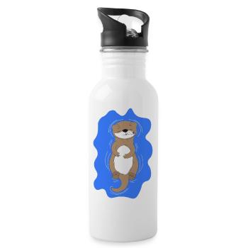 Räuchernder Otter - Trinkflasche mit integriertem Trinkhalm - Weiß - Rechts