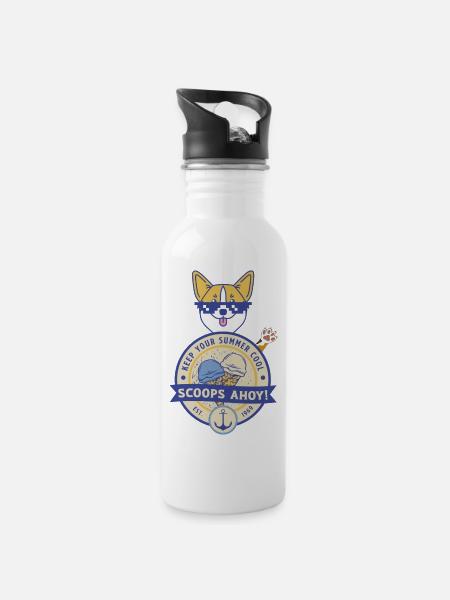 keep your summer cool - scoops ahoy - Water bottle with straw - white