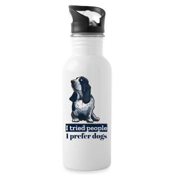 Ich habe Menschen ausprobiert, ich bevorzuge Hunde. Zynischer Hundeliebhaber - Trinkflasche mit integriertem Trinkhalm - Weiß - Rechts