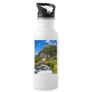 Geiranger panorama view from Storseterfossen - Water bottle with straw - white - Right