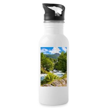 Geiranger panorama Storseterfossen Norway - Water bottle with straw - white - Right