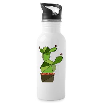Kaktus geometrisch - Trinkflasche mit integriertem Trinkhalm - Weiß - Rechts