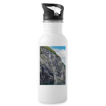 Brudesløret Wasserfall (Brautschleier) Geiranger - Trinkflasche mit integriertem Trinkhalm - Weiß - Rechts