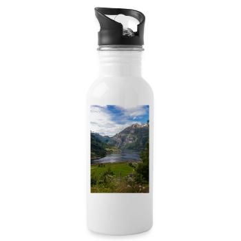Geiranger panorama view at Geirangerfjorden - Water bottle with straw - white - Right