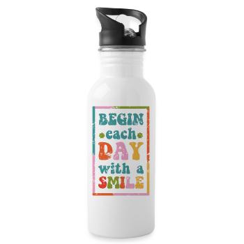motivational t-shirt smile day grunge effect - Water bottle with straw - white - Right