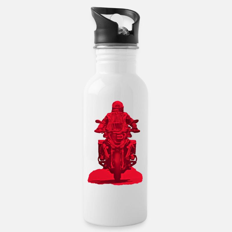 GS Motorradfahrer - Trinkflasche mit integriertem Trinkhalm - Weiß