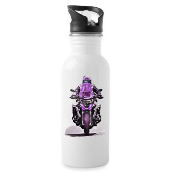GS Motorradfahrer lila - Trinkflasche mit integriertem Trinkhalm - Weiß - Rechts