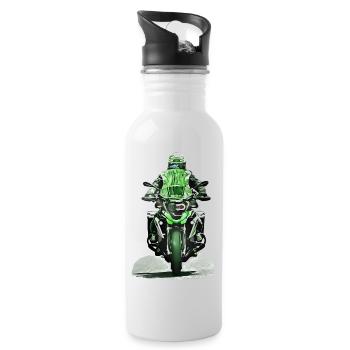 GS Motorradfahrer grün - Trinkflasche mit integriertem Trinkhalm - Weiß - Rechts