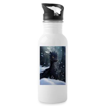 Junger schwarzer Drache - Trinkflasche mit integriertem Trinkhalm - Weiß - Rechts