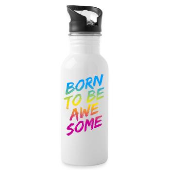 "Born To Be Awesome" rainbow gradient - Trinkflasche mit integriertem Trinkhalm - Weiß - Rechts