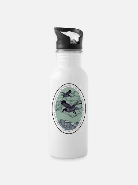 Seevögel - Trinkflasche mit integriertem Trinkhalm - Weiß