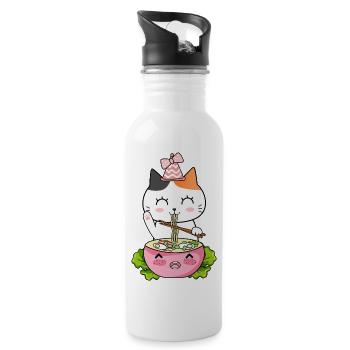 Ramen Cat Kawaii Anime - Water bottle with straw - white - Right